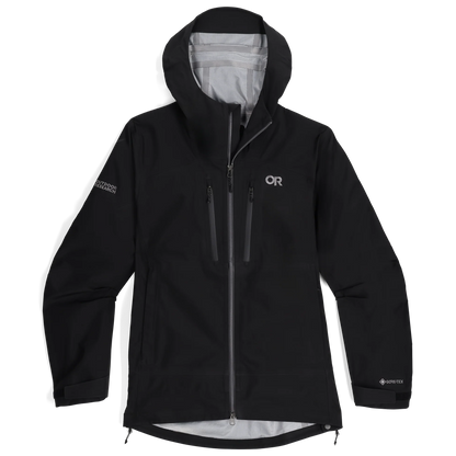 Men's black GORE-TEX 3L hooded shell jacket with dual-zip front and OR logo