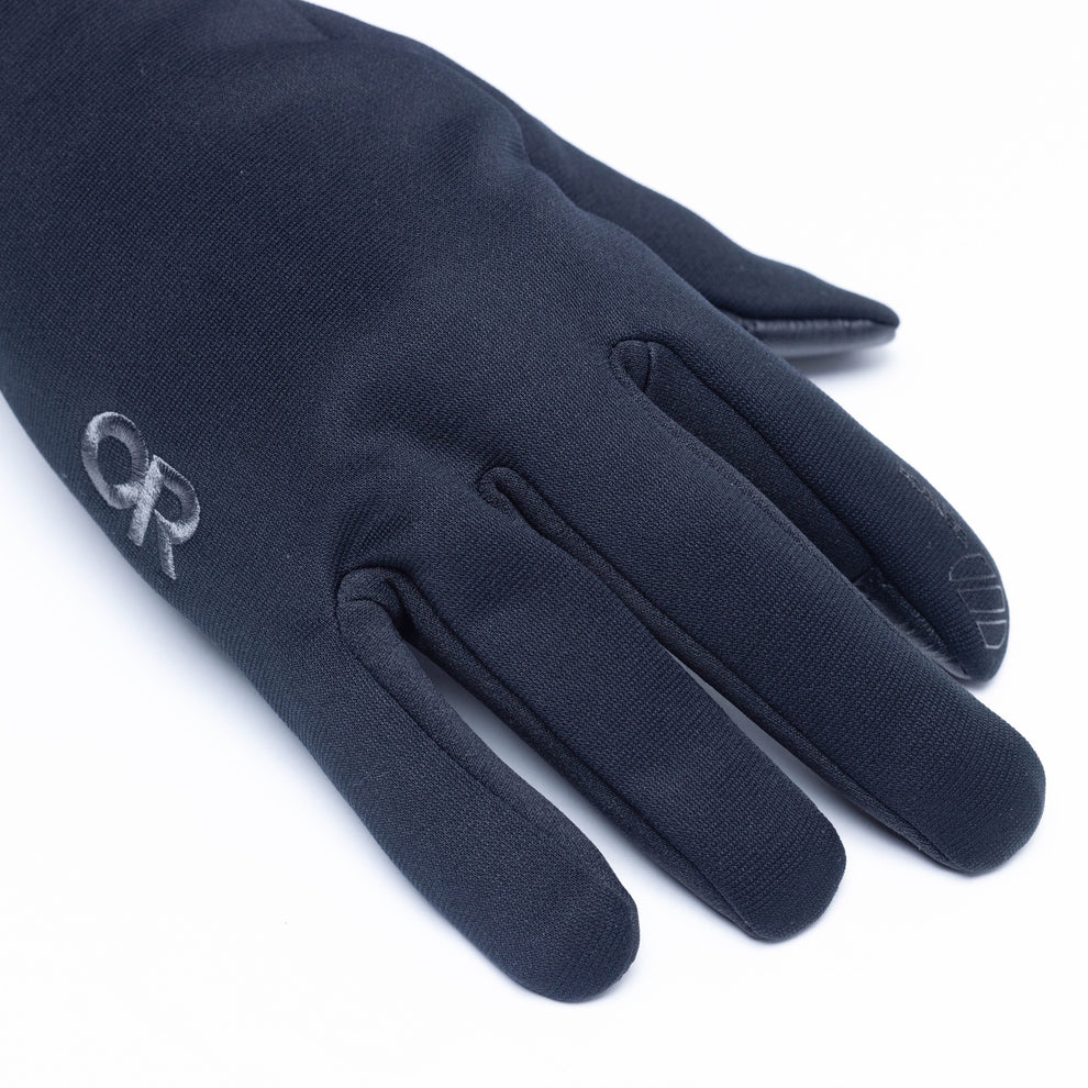 Black men's Backstop Sensor WindPro® glove close-up, showing smooth fingers and logo