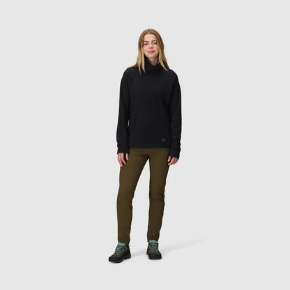 Black fleece cowl pullover shown with a relaxed fit and long sleeves