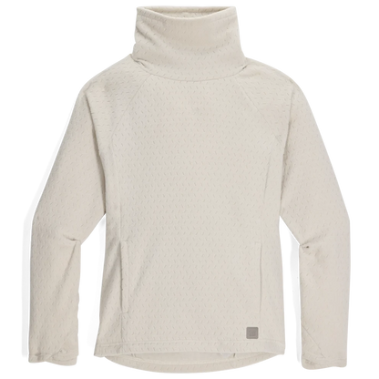 Women's cream fleece cowl pullover with long sleeves and subtle textured pattern