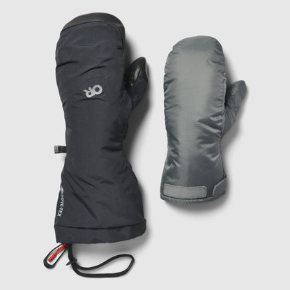 Men's GORE-TEX waterproof mitts, dark and gray pair, OR logo, drawcord wrist leash