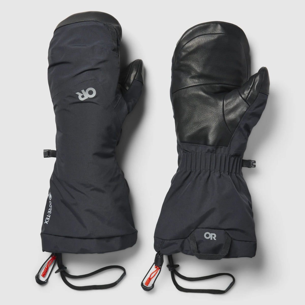 Men's GORE-TEX waterproof mitts, dark shell, OR logo, drawcord wrist leash