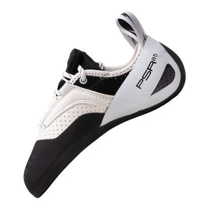 Evolv Defy Lace LV low-volume climbing shoes, side view with “PSR5” marking on heel strap