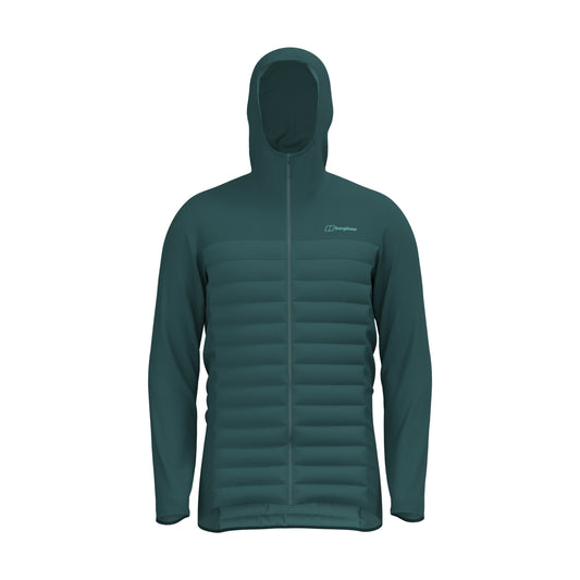 Teal hooded hybrid jacket with quilted front and full zip, Berghaus logo
