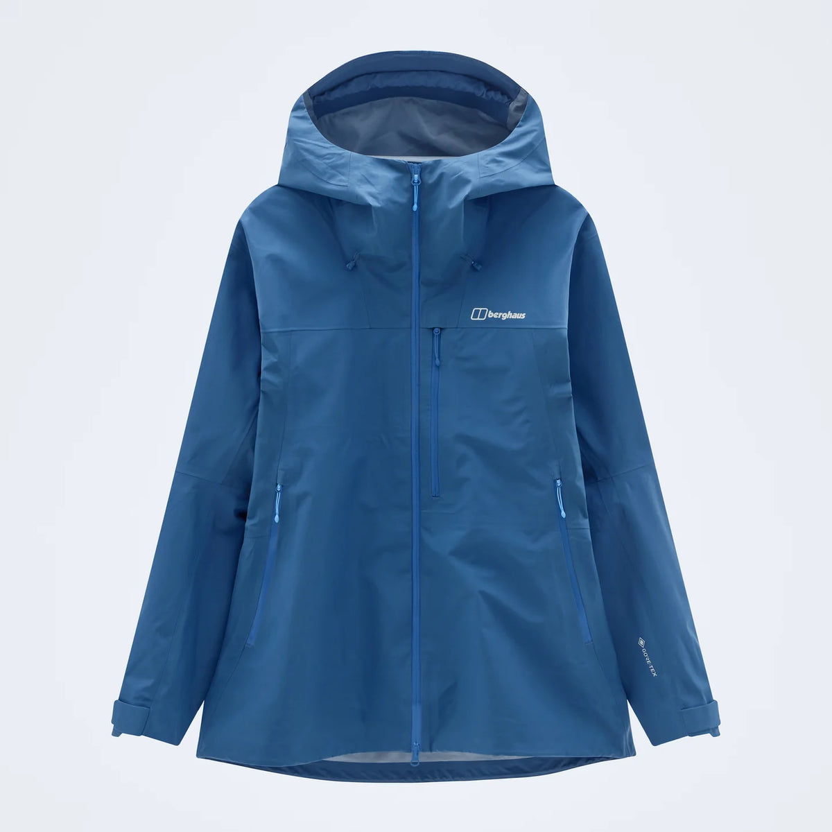Blue GTX hooded jacket, full-zip front with drawcord hood and side pockets