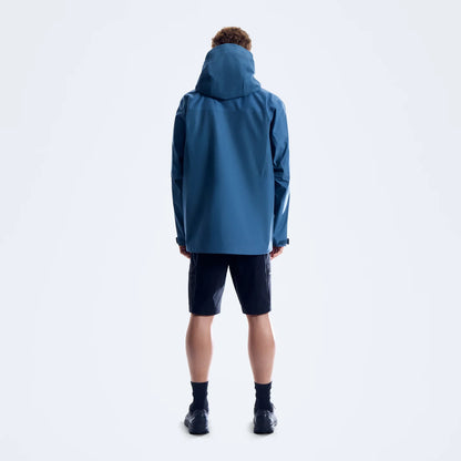 Blue GTX hooded jacket back view, full-zip with adjustable hem and hood