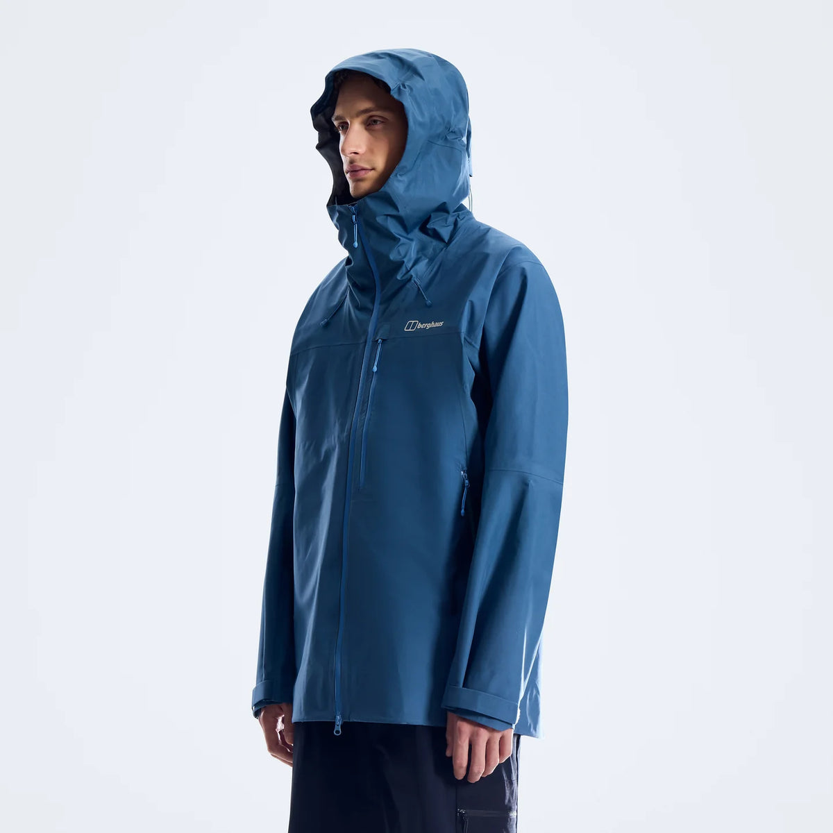 Blue GTX hooded jacket, adjustable hood and chest pocket with zip