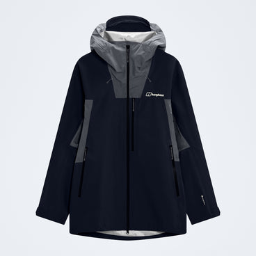 Black hooded jacket with full front zipper and side pocket openings
