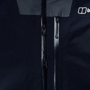 Black jacket with center front zipper and pull-tab detail