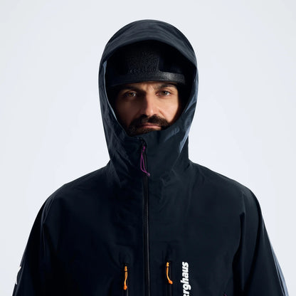 Black waterproof hooded jacket with front zip and Berghaus logo