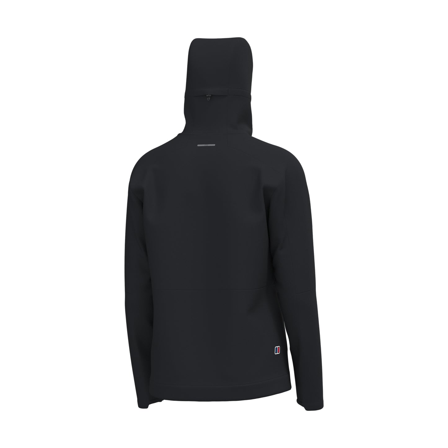 Person wearing a black hoodie on a white background