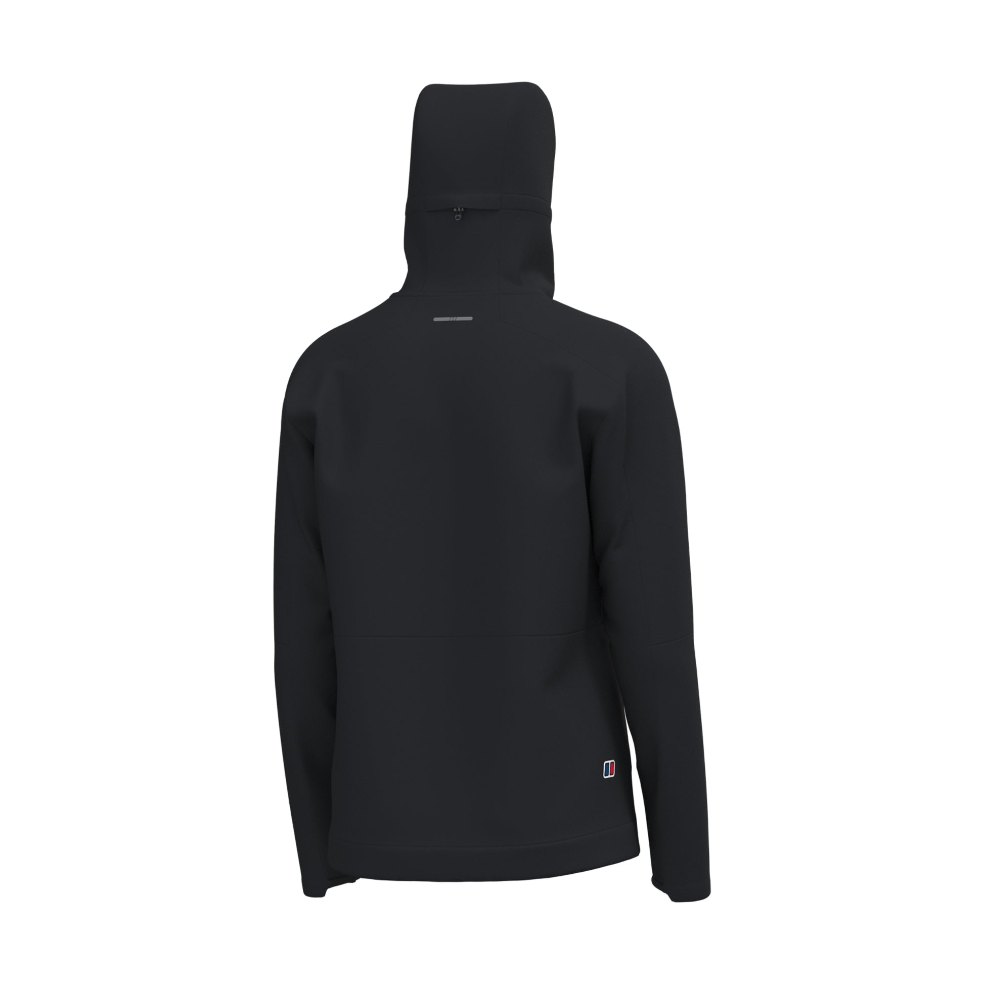 Person wearing a black hoodie on a white background