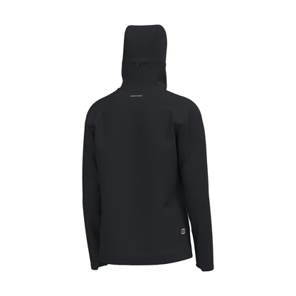 Person wearing a black hoodie on a white background