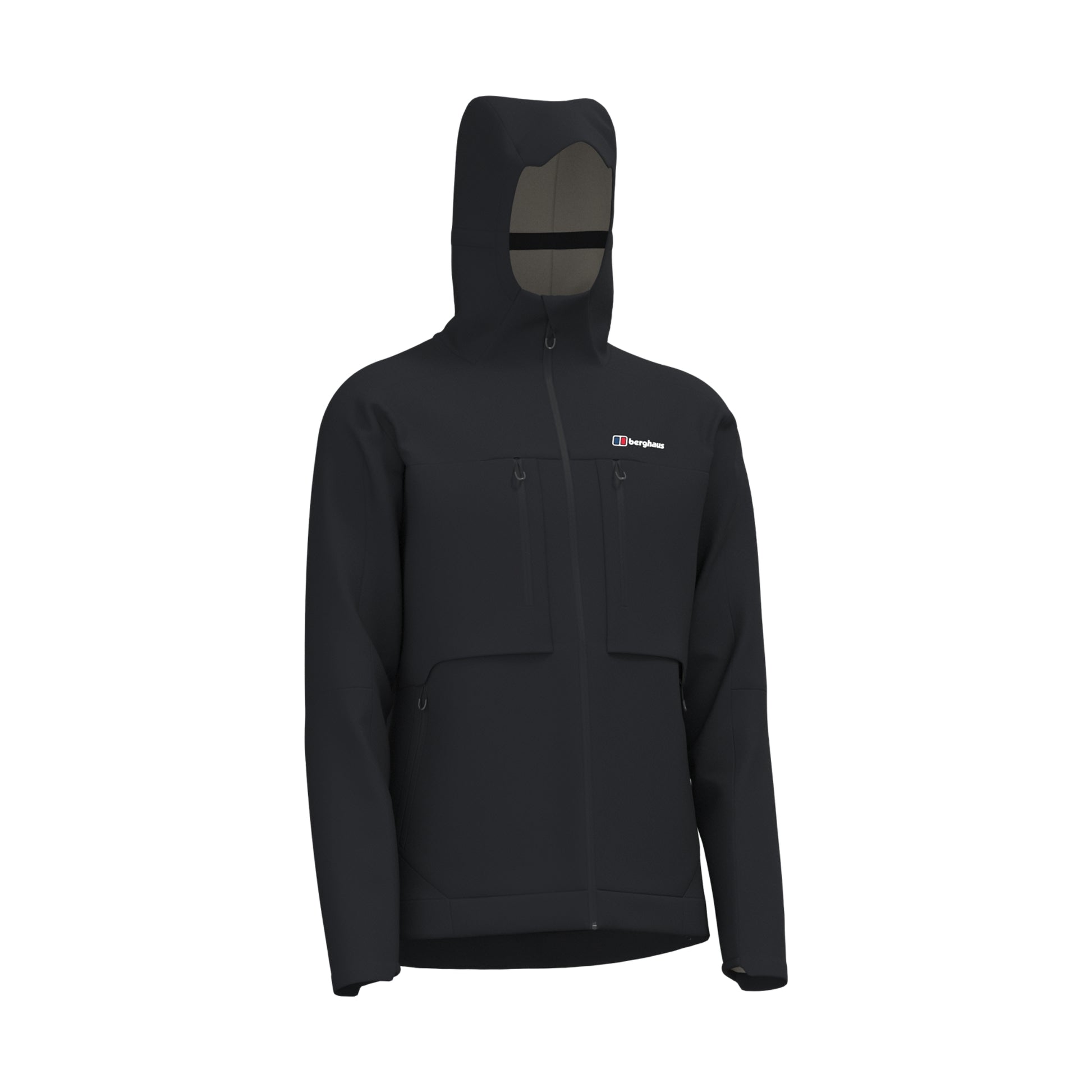 A black hooded jacket with a built-in face mask on the hood, featuring a full front zipper, two zippered chest pockets, and a small white and red 'Cordura' logo on the left chest, shown against a plain white background.