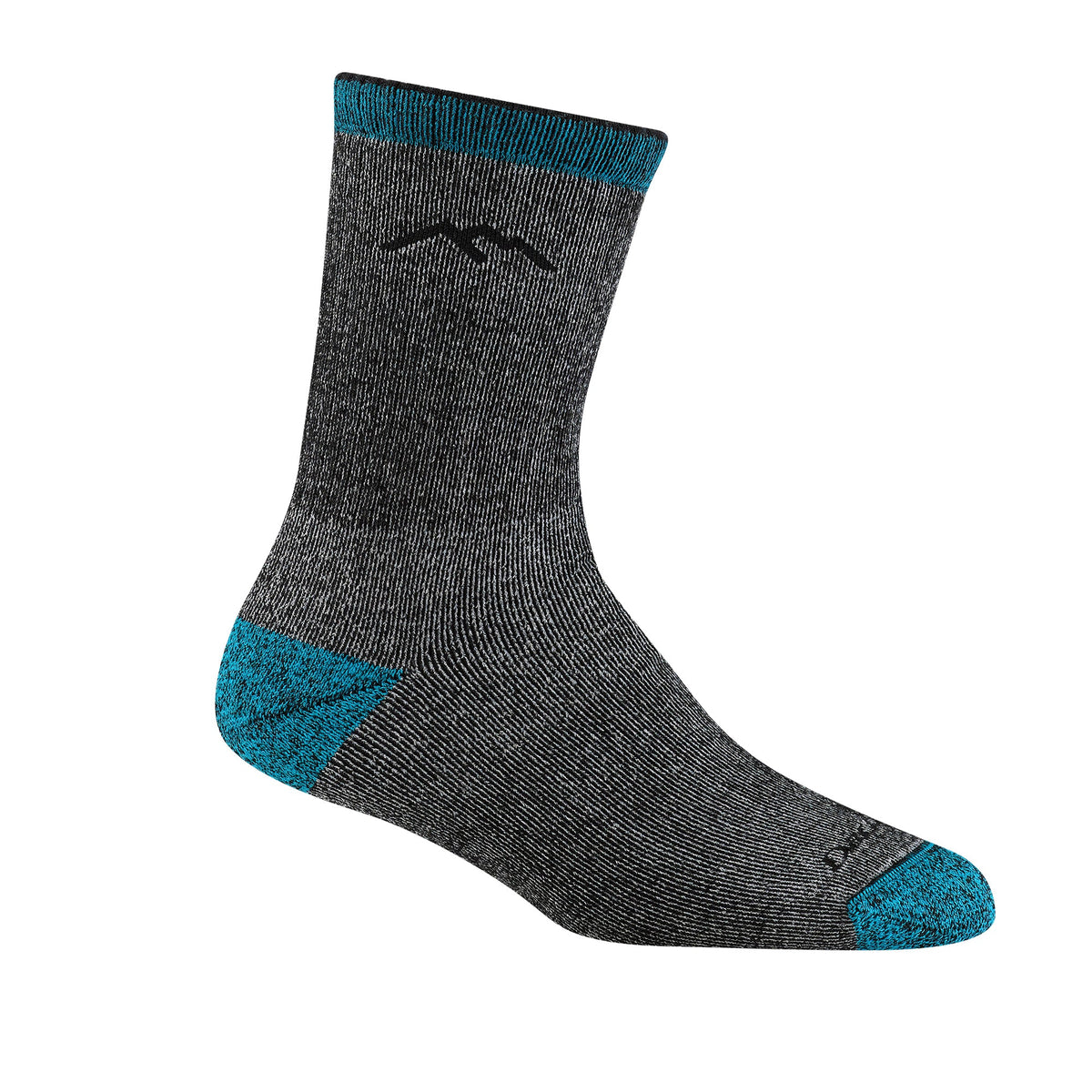 Midnight merino hiking micro crew socks in dark gray with blue heel and toe