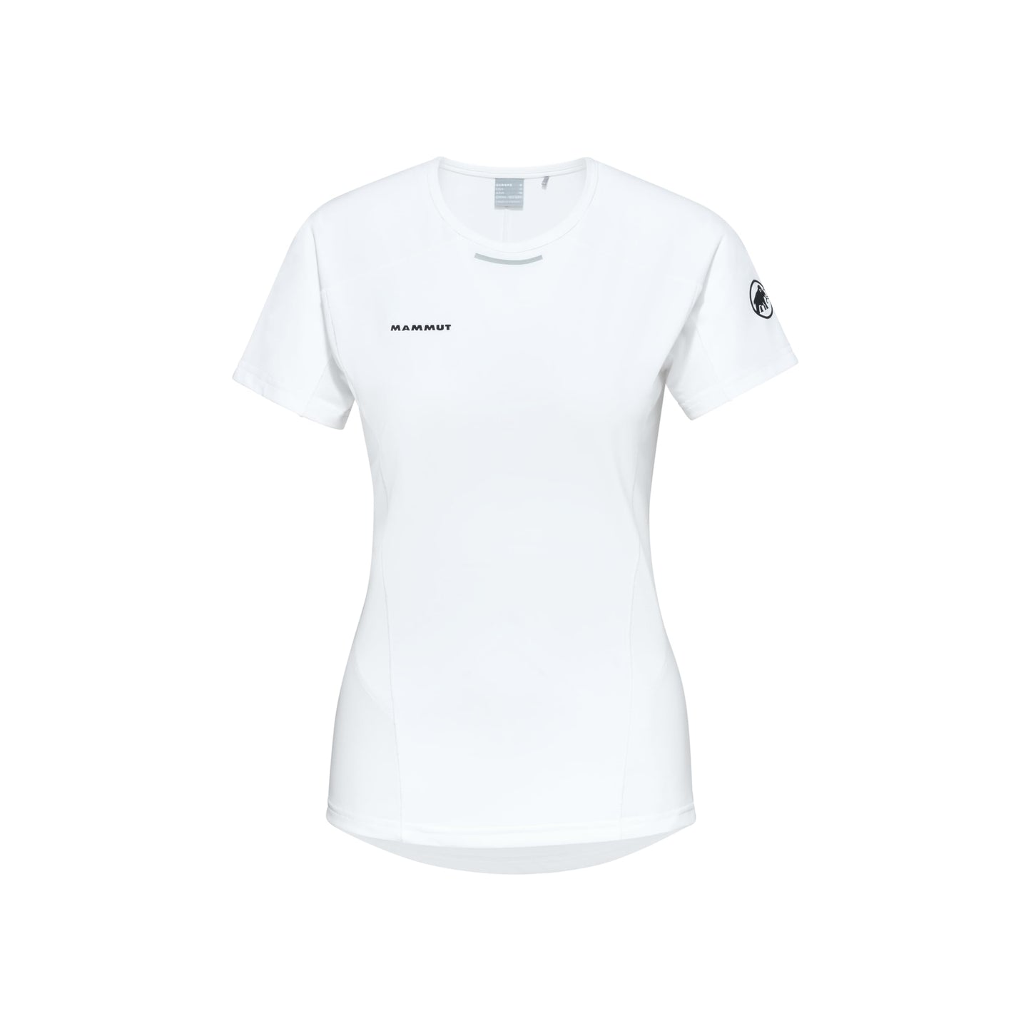 Women’s white fitted short-sleeve T-shirt with crew neck and small chest logo