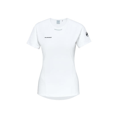 Women’s white short-sleeve performance T-shirt, crew neck, small chest logo