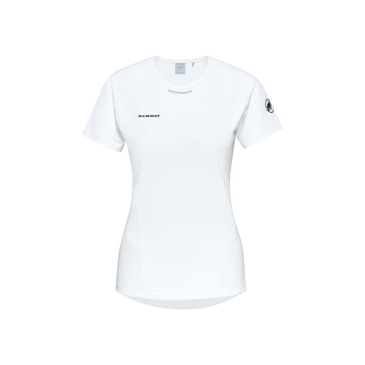 Women’s white short-sleeve performance T-shirt, crew neck, small chest logo