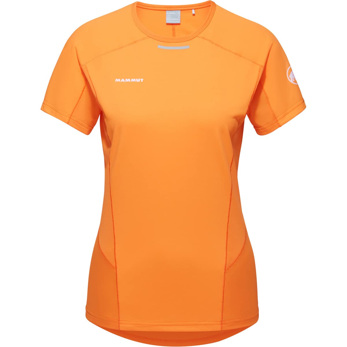 Women’s tangerine short-sleeve performance T-shirt with crew neck and chest logo
