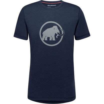 Men's short-sleeve crewneck T-shirt in dark navy with circular bear logo graphic