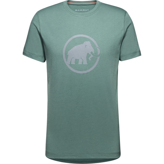 Men's short-sleeve crewneck T-shirt in dark teal with circular bear logo graphic