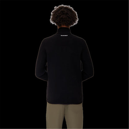 Men's light fleece jacket, black, back view with small logo and shoulder seams
