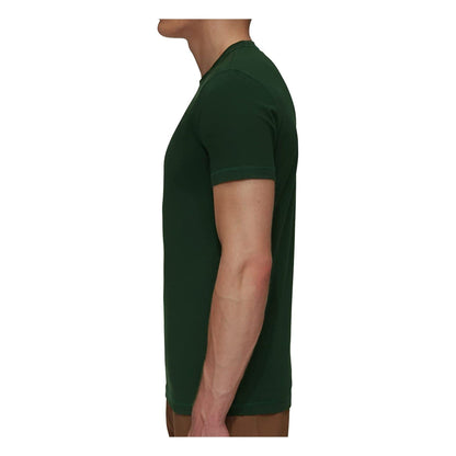 Green men's short-sleeve T-shirt, side profile, crewneck and smooth fit