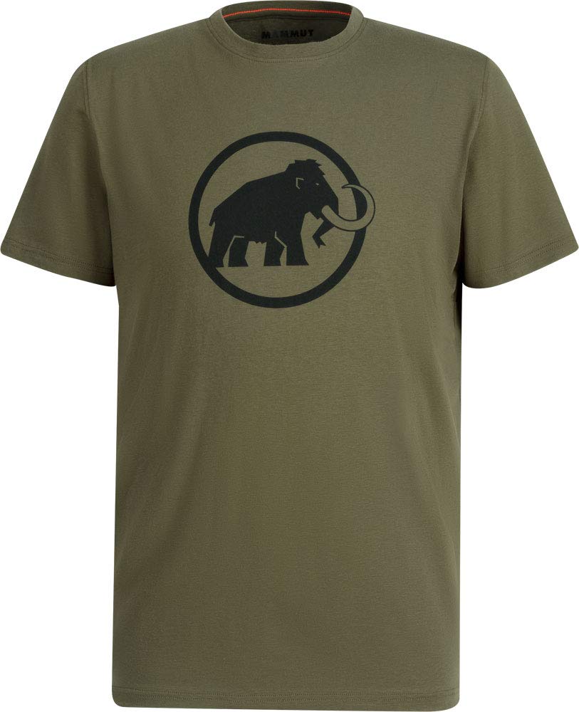 Men's short-sleeve t-shirt, olive brown, crew neck, black elephant logo in circle