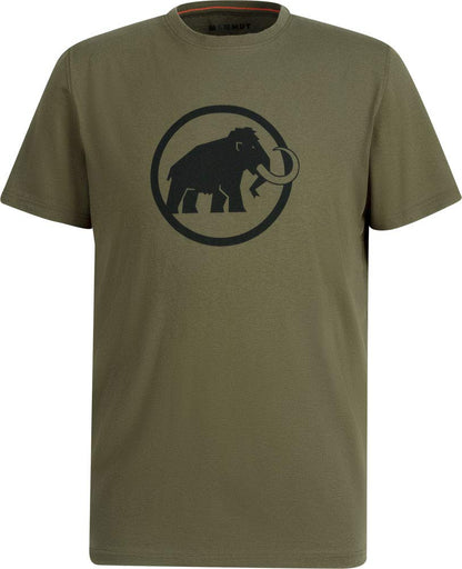 Men's short-sleeve t-shirt, olive brown, crew neck, black elephant logo in circle