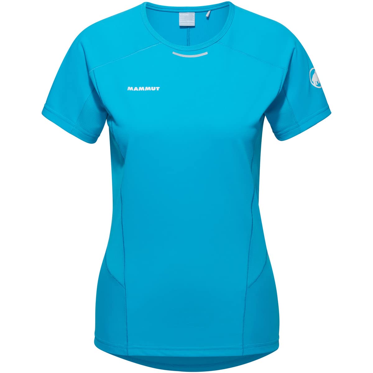 Women’s blue fitted short-sleeve T-shirt, crew neck, chest logo and sleeve detail