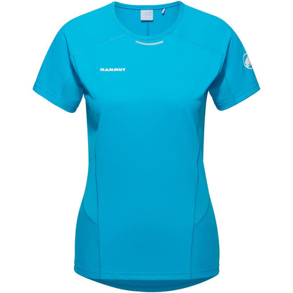 Women’s blue fitted short-sleeve T-shirt, crew neck, chest logo and sleeve detail