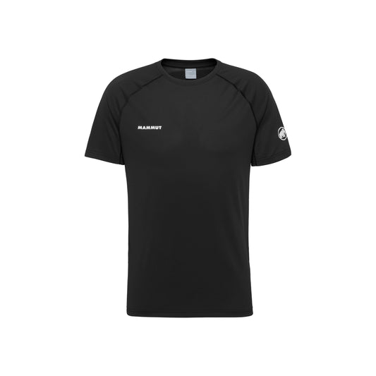 Men's black hiking T-shirt, crew neck, short sleeves, Mammut logo, sleeve badge