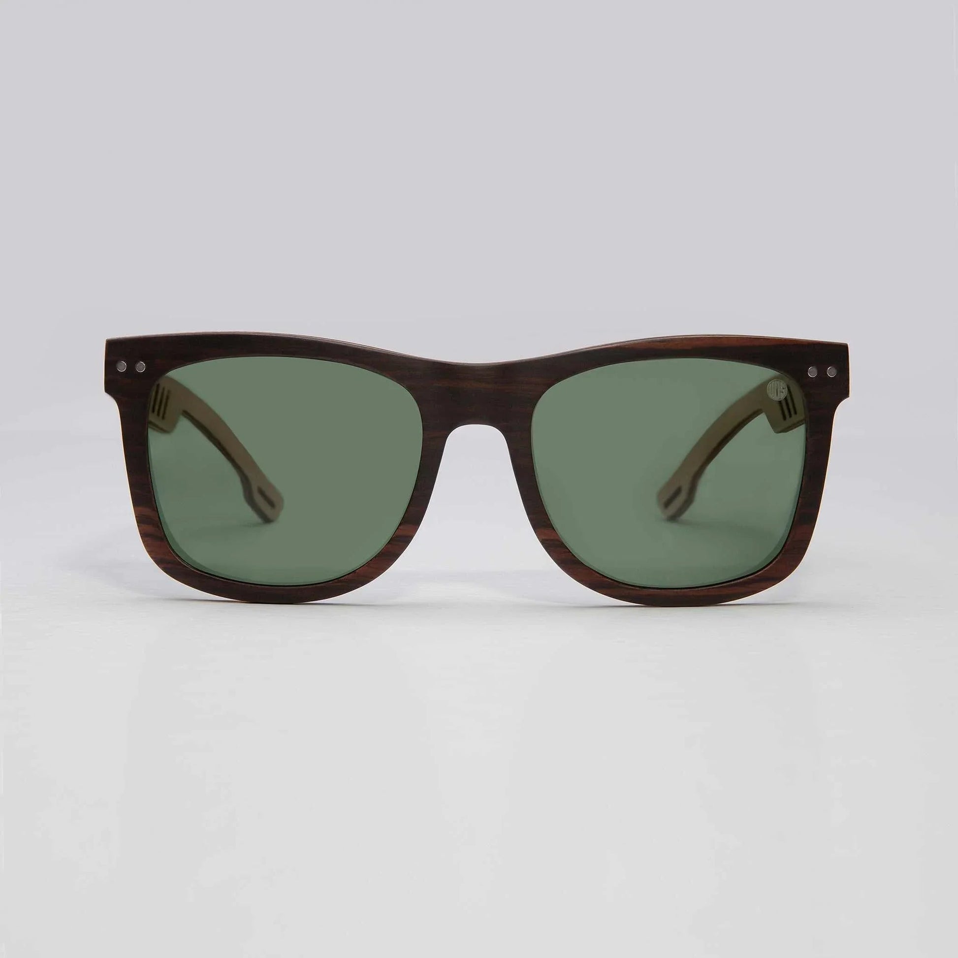 Brown square sunglasses with green lenses