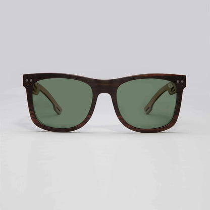 Brown square sunglasses with green lenses