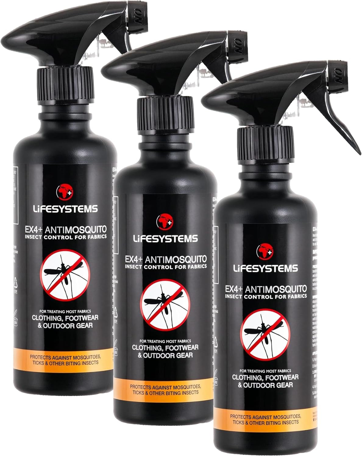 Ex4 anti Mosquito Clothing, Footwear and Outdoor Gear Treatment - 350 Ml Spray | Protect against Mosquitoes, Midges, Biting Insects, Black (Pack of 3)