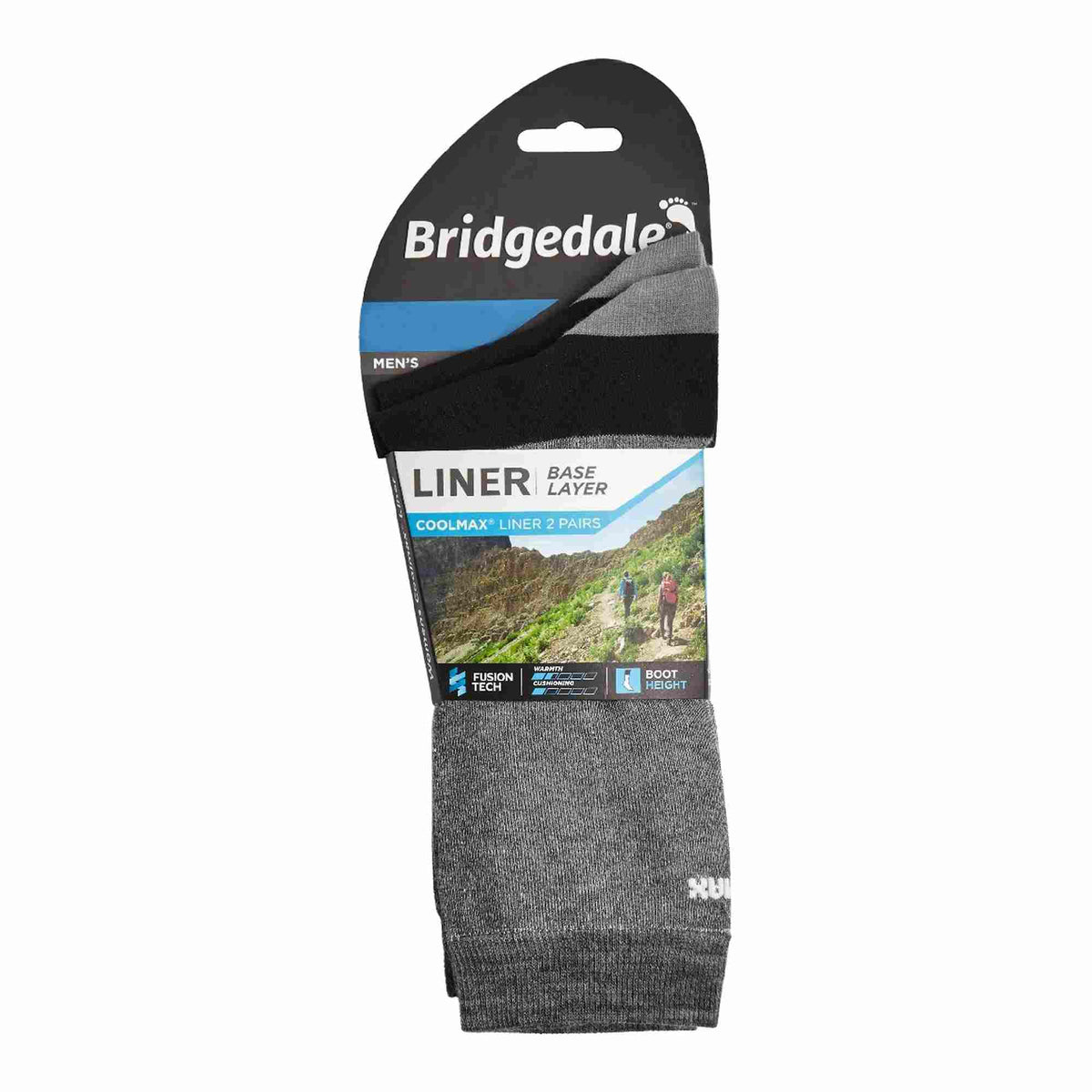 Bridgedale men's liner base layer boot socks package, grey pair