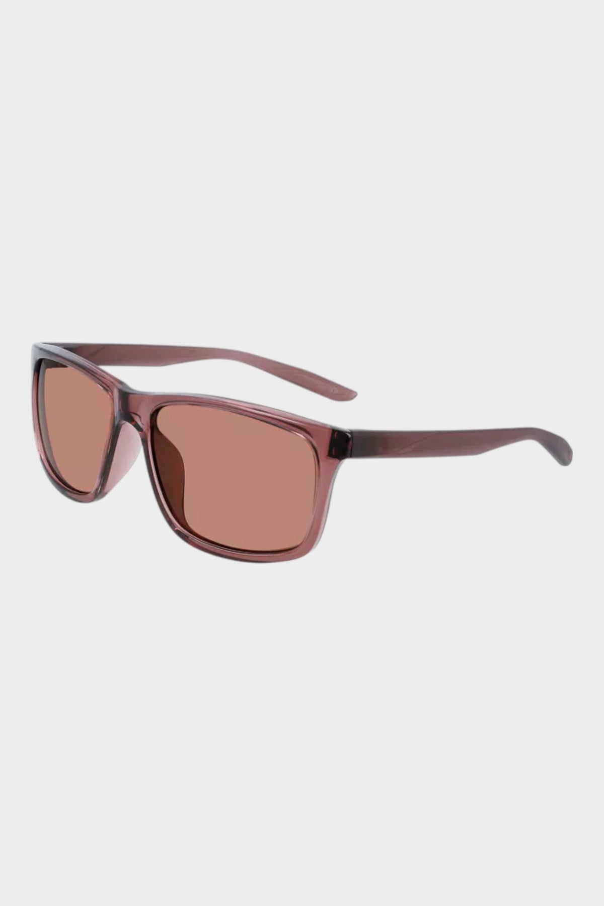 Nike sunglasses angled view, mauve frame with copper-tinted lenses