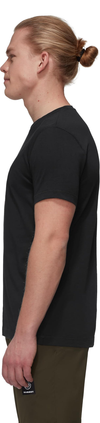 Men's short-sleeve T-shirt in black, crew neck, side profile