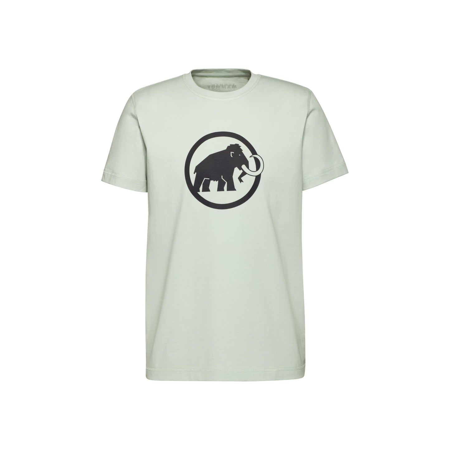 Men's short-sleeve crewneck T-shirt, pale cream with black circular elephant logo