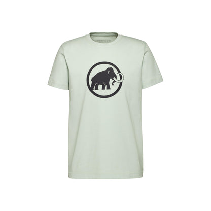 Men's short-sleeve crewneck T-shirt, pale cream with black circular elephant logo