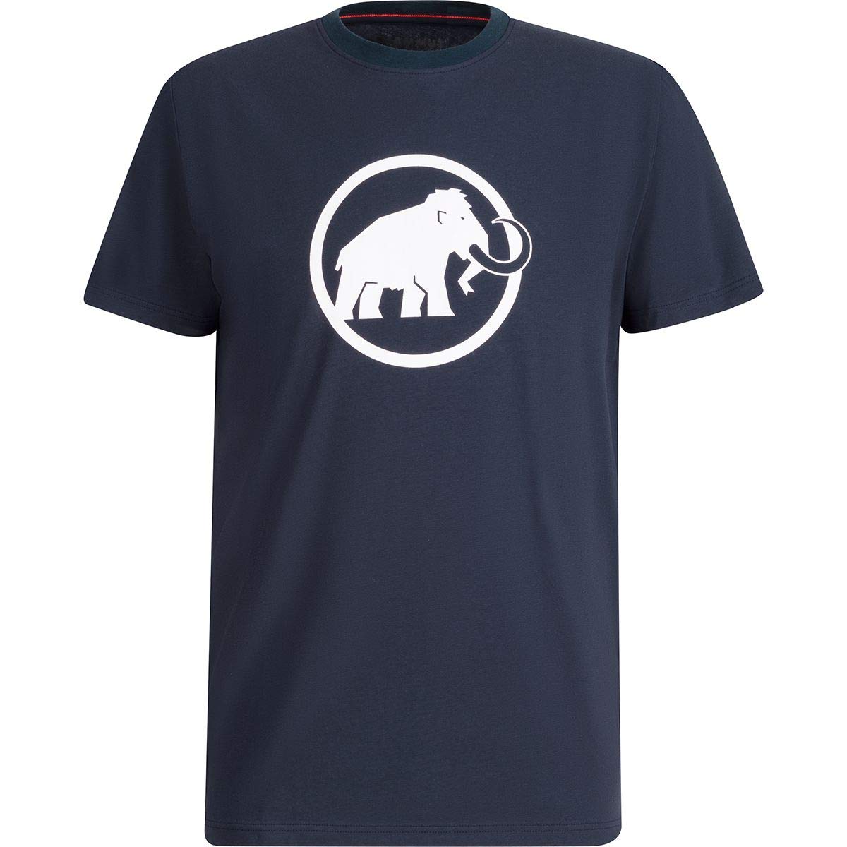 Men's short-sleeve t-shirt, dark navy, crew neck, white elephant logo graphic
