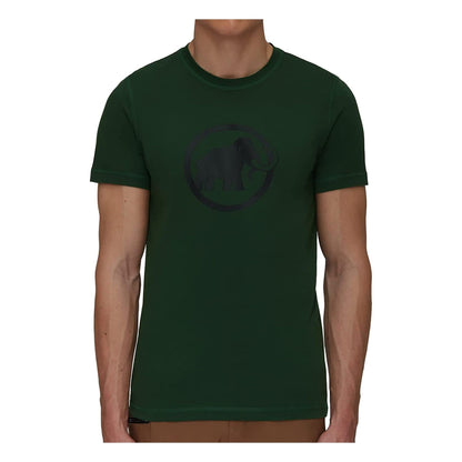 Green men's crewneck short-sleeve T-shirt with Mammut elephant logo on chest