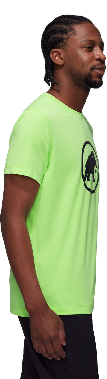 Men's short-sleeve T-shirt in neon green with chest logo, side view