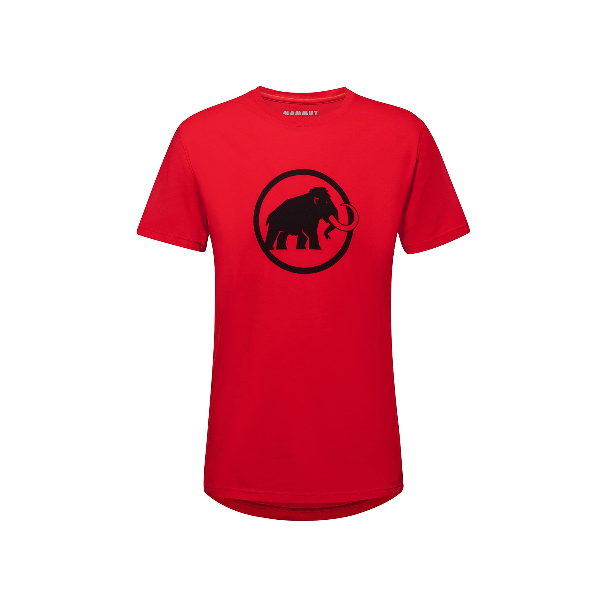 Men's short-sleeve T-shirt in red with black circular elephant logo on chest