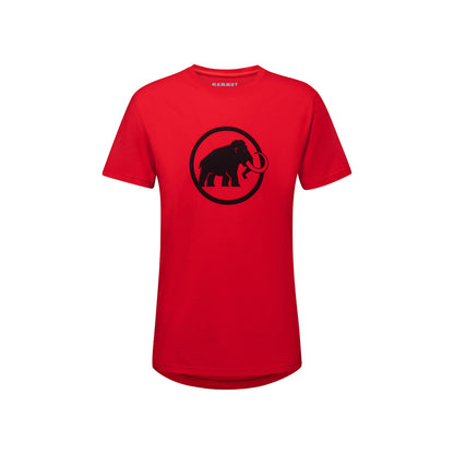 Men's short-sleeve T-shirt in red with black circular elephant logo on chest