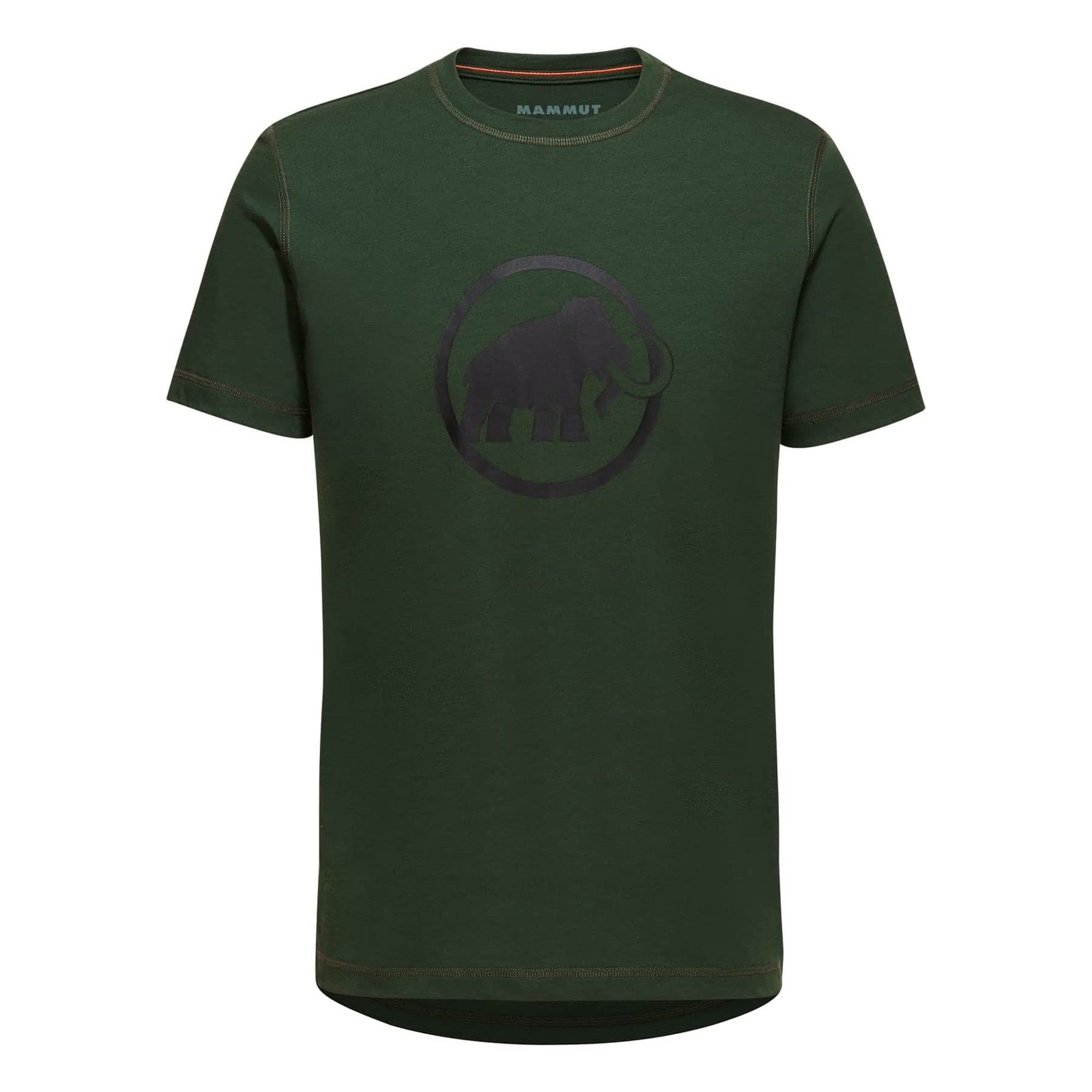 Men's short-sleeve T-shirt in dark green with large circular elephant logo on chest