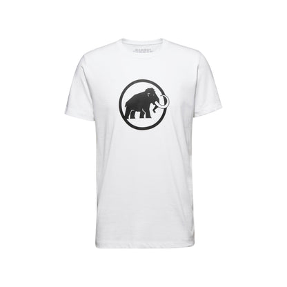 Men's short-sleeve T-shirt in white with black circular elephant logo print