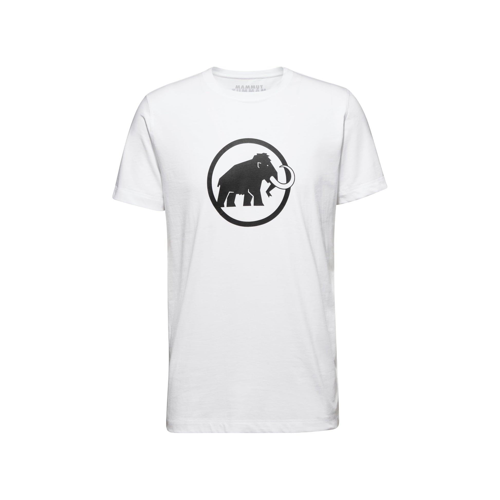 Men's short-sleeve T-shirt in white featuring a black circular bear emblem on chest
