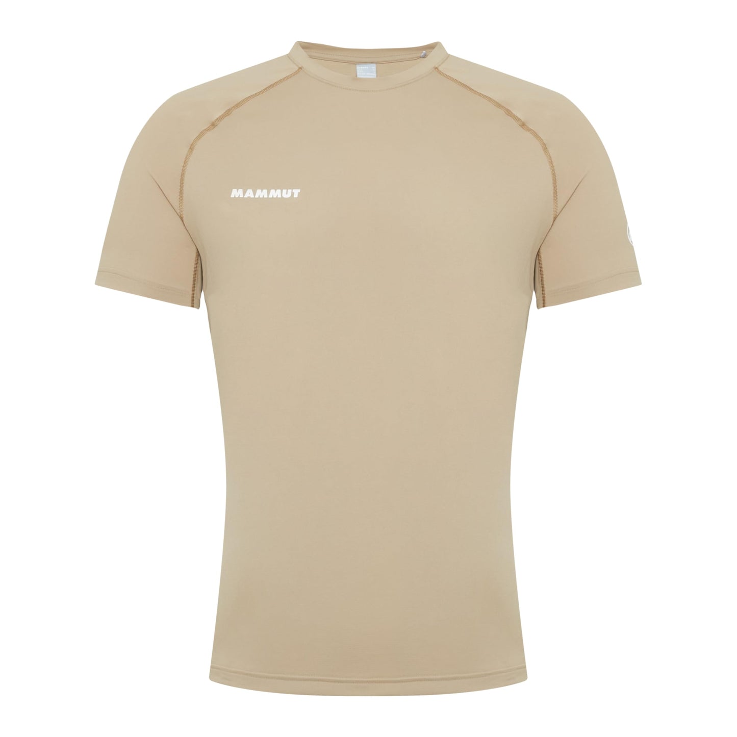 Men's light beige hiking T-shirt, crew neck, short sleeves, Mammut logo at left chest