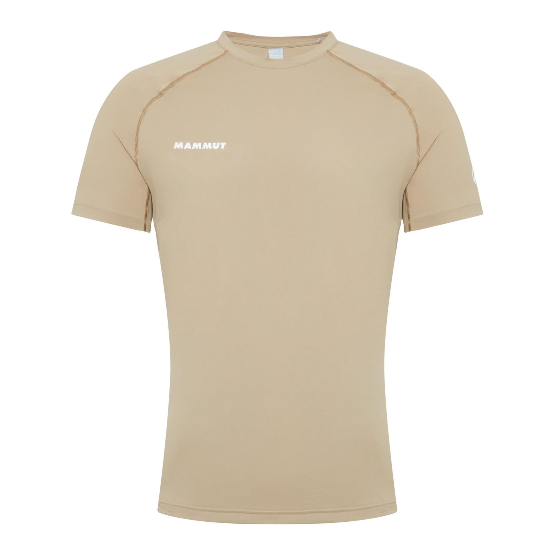 Men's beige hiking T-shirt, crew neck, short sleeves, Mammut logo at left chest